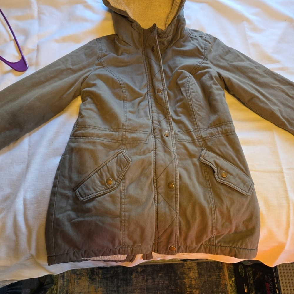 Sebby Olive Hooded Jacket with Cozy Lining
